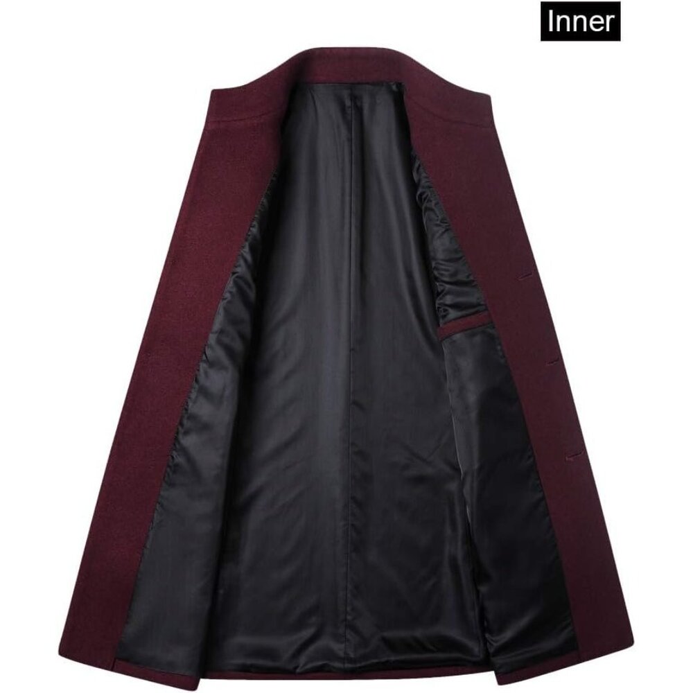 Men's Black Trench Coat Coat Single Breasted Business Overcoat - Picture 3 of 6